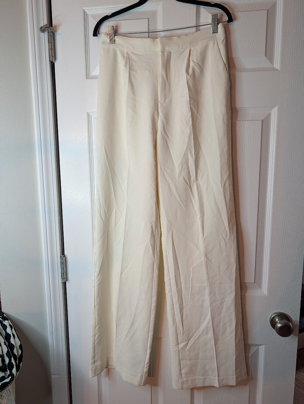 love tree ivory cream wide leg pull on trousers pants size large 31" inseam